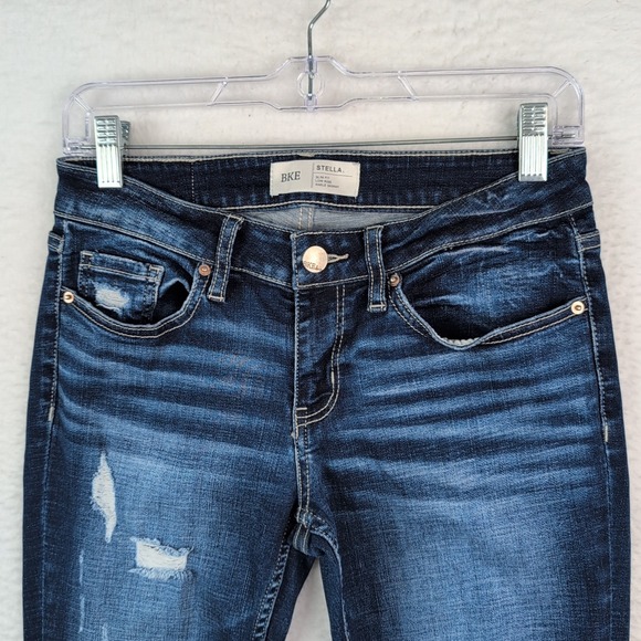 Bke Jeans Women 27 Stella Slim Fit Low Rise Ankle Skinny Distressed Raw Hem Blue - Picture 3 of 8